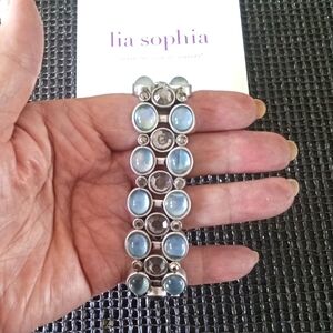 Lia Sophia Blue Crystal Bling Stretch Bracelet M/L